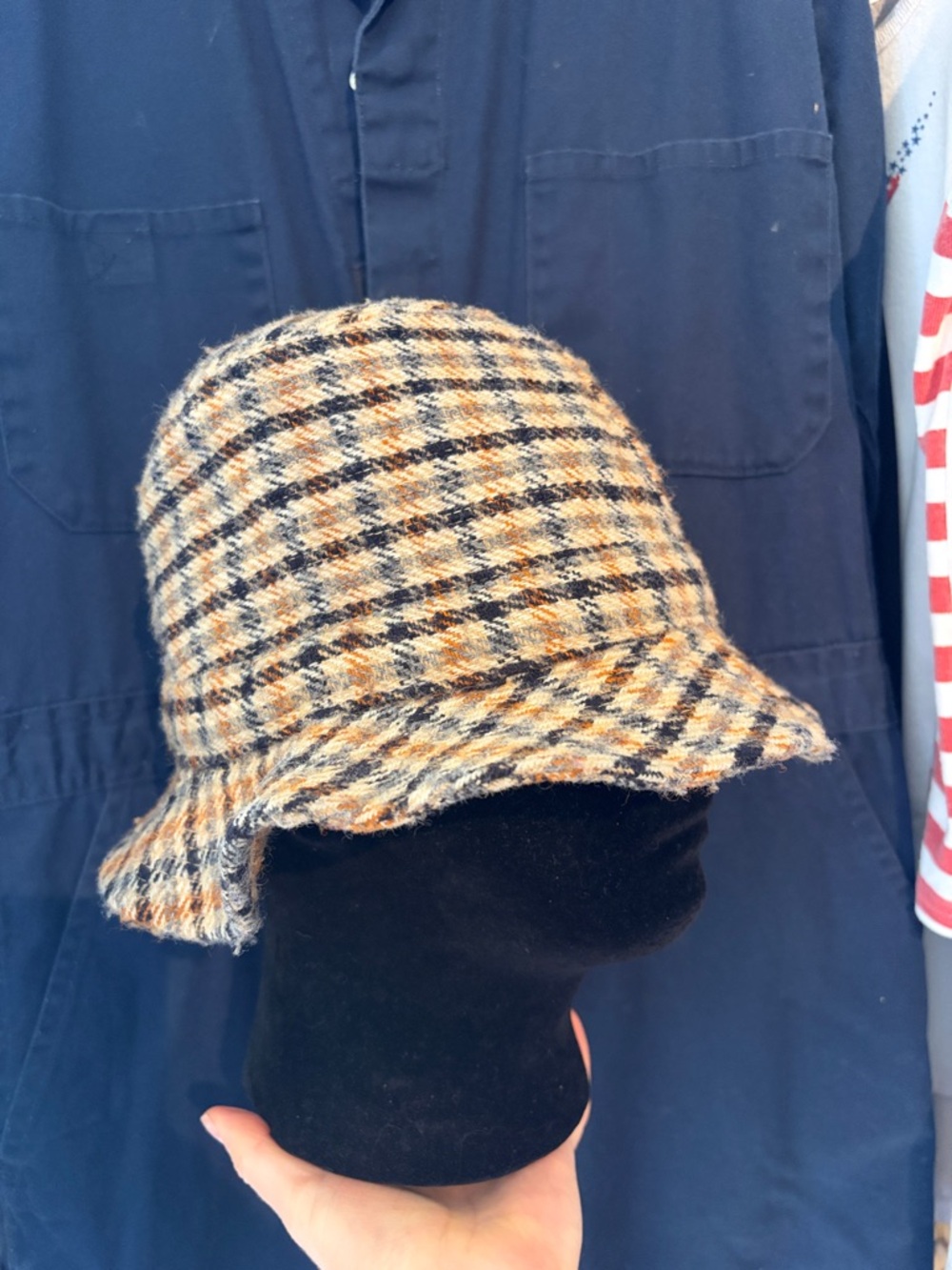 Vintage Totes wool blend plaid check bucket hat/rain hat fedora cabbie cap